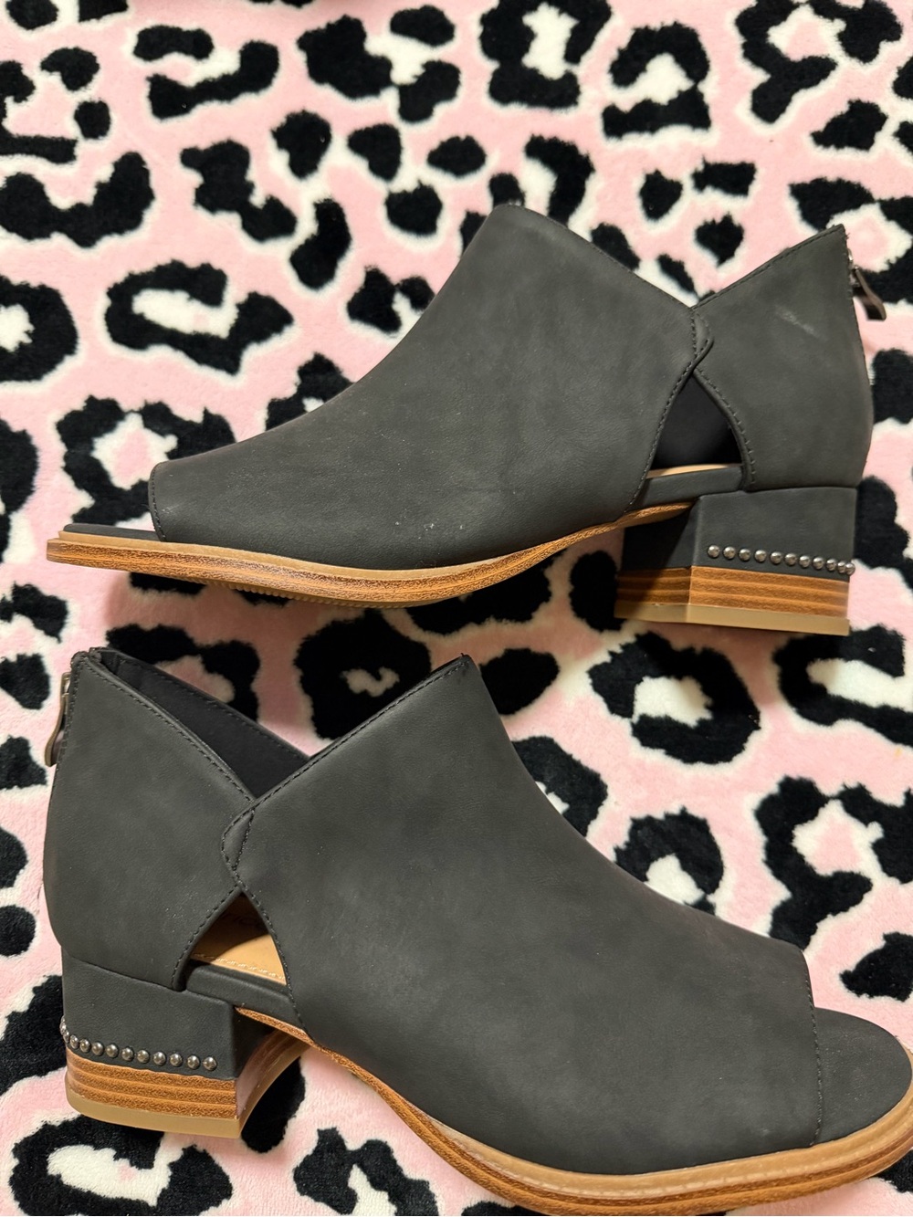 Maurices Black Open-Toe Cutout Ankle Booties with Studded Low Heel 8.5 Wide
